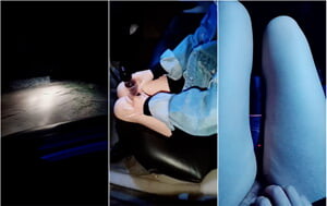 深夜搭載風情少婦到戶外野戰,車上就毛手毛腳往雙腿之間摸