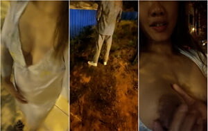 待產孕婦穿著性感睡衣夜晚散步，樹邊搭訕大哥，馬路綠化帶啪啪不盡興，壹起回家再幹