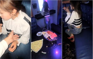 約個學生妹妹KTV唱歌喝酒玩遊戲，中場趁妹子唱正盡興，掰開褲褲伸舌頭舔B