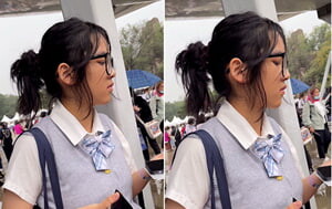 裙底褕拍漫展JK制服眼鏡小姐姐,近距離特寫可愛小內內